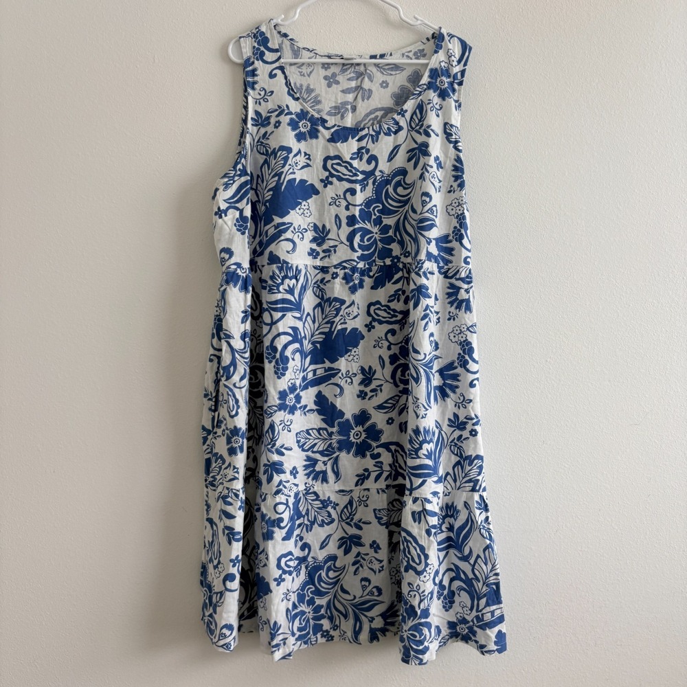 Croft & Barrow Dress Women 2X Floral Linen Blend Shift Midi Pockets Flowy Coast